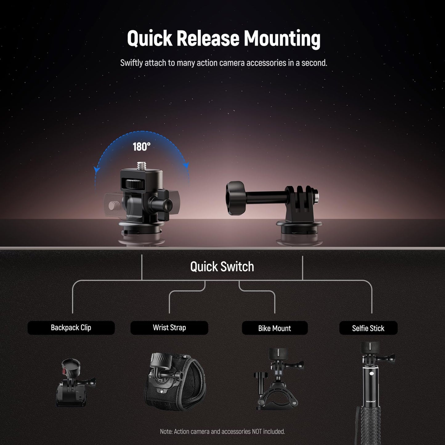 NEEWER Magnetic Action Camera Mount Kit, Compatible with GoPro Hero 13 12 11 Max DJI Osmo Action Insta360, ABS Magnetic Quick Release Mount for POV Shots, GP-24