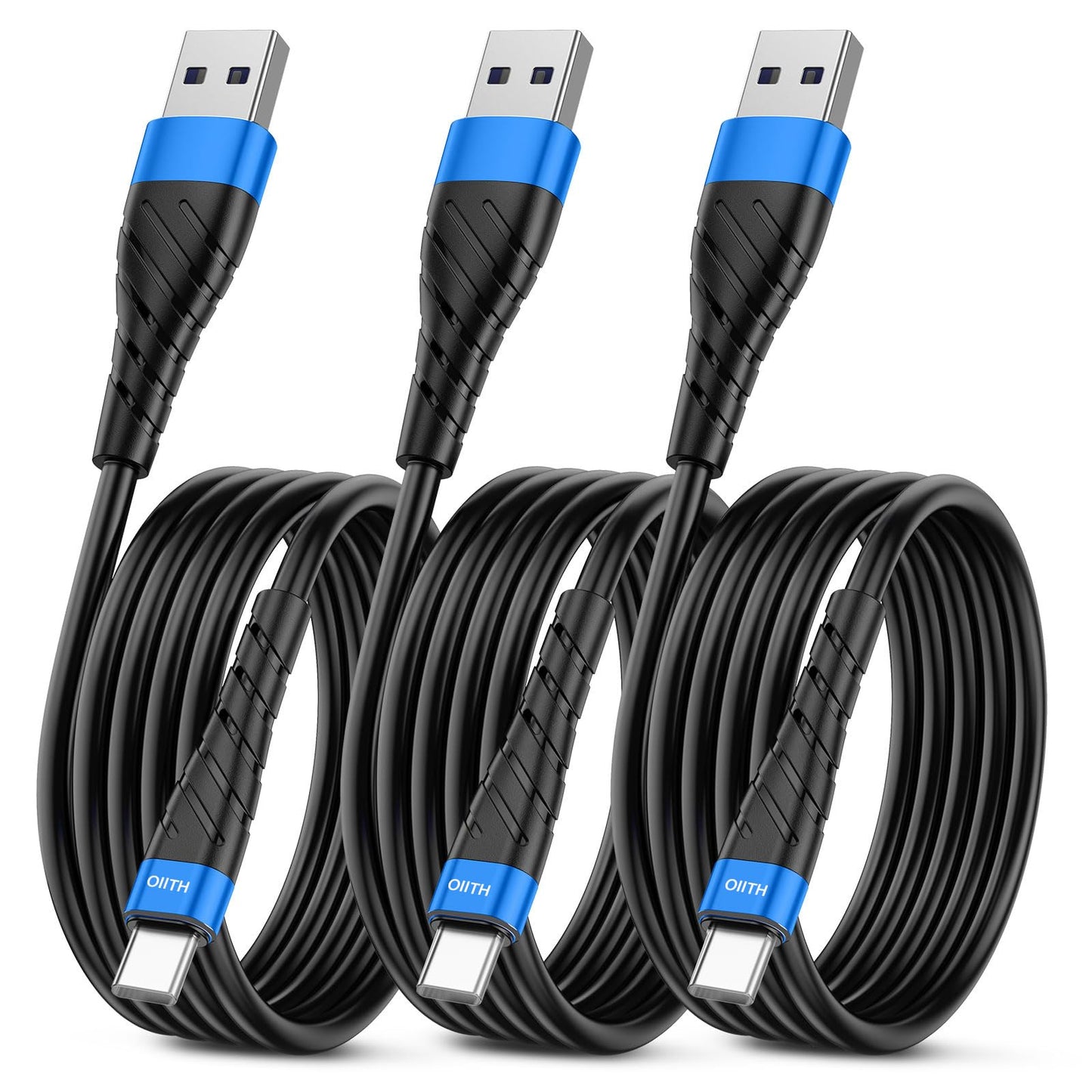 OIITH USB C Cable, USB A to USB C 3A Fast Charging (10FT 3Pack) Phone USB Type-C Charge Cable Android Charge Cord USB C Charger Cable for iPhone 15 Plus/Pro/Pro Max/Samsung/Pad/Laptop/LG/-Blue