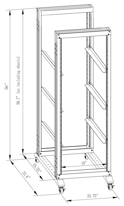 GlobalRack 27U Open Frame Rack on Wheels,Depth 15.75" Mobile IT Cabinet