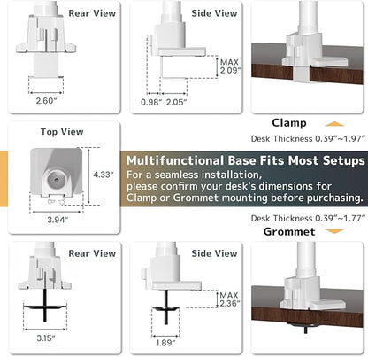 Monitor-Arm Ultrawide Heavy Duty 24-57'' - Aluminum Single Monitor Mount Holds up to 59.4lbs, Adjustable Desk Mount Stand, VESA75/100/200mm, White