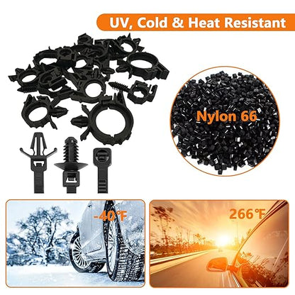 110Pcs Nylon Universal Cable Tie Buckle, Wire Loom Clips for Car Push Mount Zip Ties Assorted Sizes 6+8 Inch, Zip Tie Mount Automotive Fuel Line Wire Holder for Car Zip Tie Automotive Wiring Clip