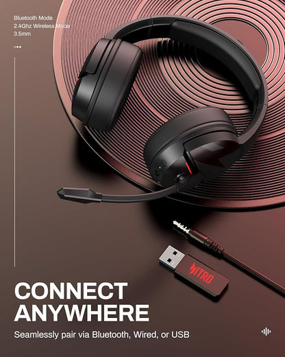 acer Wireless Gaming Headset, PS5 Headset with 2.4GHz for Ps5, Ps4, PC, Switch, Bluetooth 5.3 + 100Hrs Gaming Headphones with Noise Canceling Mic for Laptop, Mobile, Mac, 50mm Drivers (Black)