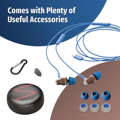 Symphonized Premium Wooden iPhone Earphones Wired (USB C) Deep Bass Sound, 3D Sound, Microphone Volume Control, 90% Noise Cancelling for Type C Devices. Earphones for iPhone 15 to 16 & Android