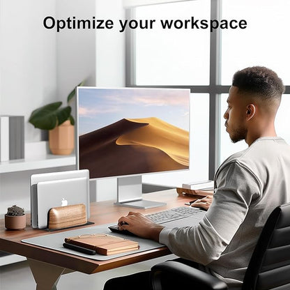 UPERGO Vertical Laptop Stand, Dual Slot Wooden Laptop Holder Vertical for Desk, Width Adjustable Dock for MacBook Pro and Other Laptops