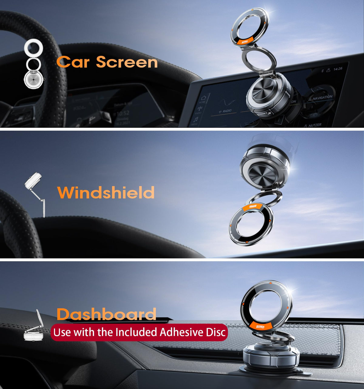 Suction Cup Car Phone Mount, 98 LBS Hold, 360° Zinc Alloy Stand for MagSafe