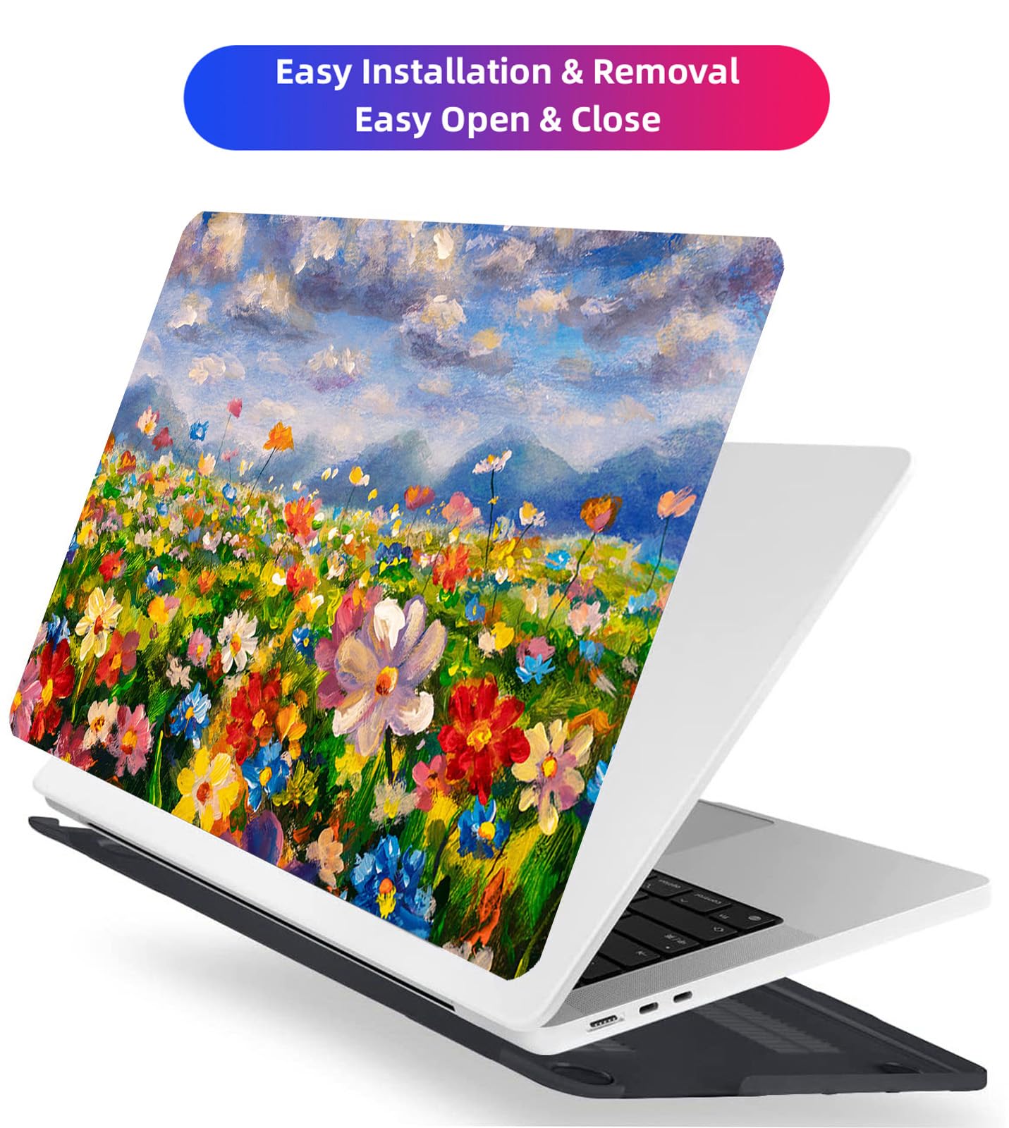AMCJJ Compatible with MacBook Air 13 Inch Case 2017 2016 2015 2014 2013 2012 2011 2010 Release A1466/A1369, Plastic Hard Shell Case + Keyboard Cover + Screen Protector - Flowers