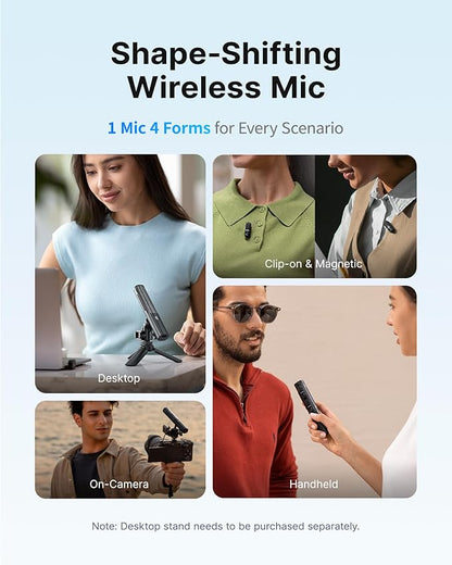 BOYA Magic Wireless Mini Microphones for iPhone/Android/PC/Camera, 4 Form-in-1 Mic, 7g Lightweight,AI Noise Reduction, 48kHz/24bit,APP Control, 328ft Range,Microphone for Recording(Stand not included)