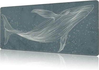 Mouse Pad Large Hand Drawn Whale Non-Slip Gaming Desk Mat with Stitched Edge Laptop Keyboard Desk Pad for Work Home Gaming (35.4 x 15.7 Inches)
