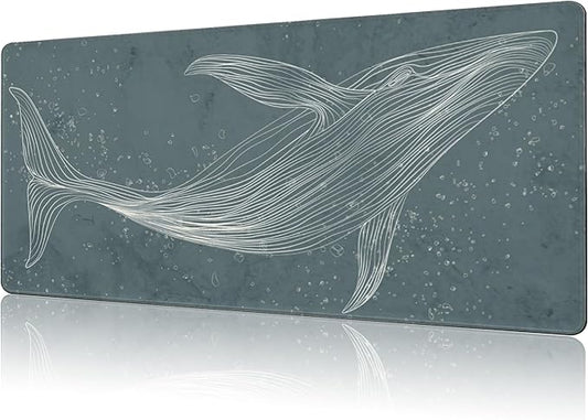 Mouse Pad Large Hand Drawn Whale Non-Slip Gaming Desk Mat with Stitched Edge Laptop Keyboard Desk Pad for Work Home Gaming (35.4 x 15.7 Inches)