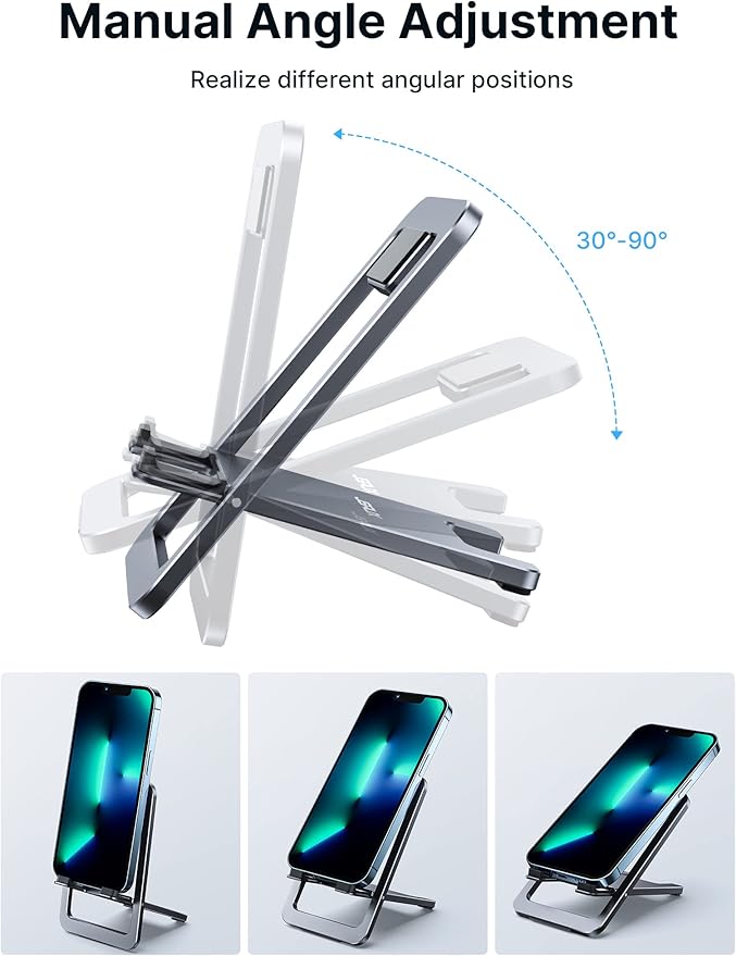 JSAUX Cell Phone Stand [2-Pack] Foldable Aluminum Adjustable Phone Holder for Desk Portable Travel Holder Office Desk Accessories Compatible with iPhone 15 14 13 12 11 Pro Max X Samsung S24 S23 Grey