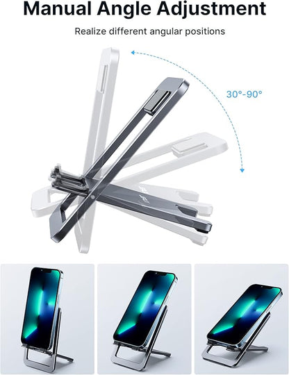 JSAUX Cell Phone Stand [2-Pack] Foldable Aluminum Adjustable Phone Holder for Desk Portable Travel Holder Office Desk Accessories Compatible with iPhone 15 14 13 12 11 Pro Max X Samsung S24 S23 Grey