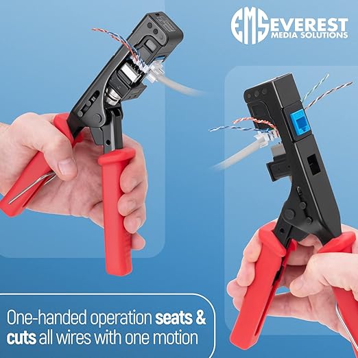 Everest easyJACK - 45° Angled Speed Termination Keystone Tool Set - with 20-Pack of RJ45 Cat6 Keystone Jacks in Orange (Slim Profile Design) - Time Saver Network Punch Down Tool Cat6