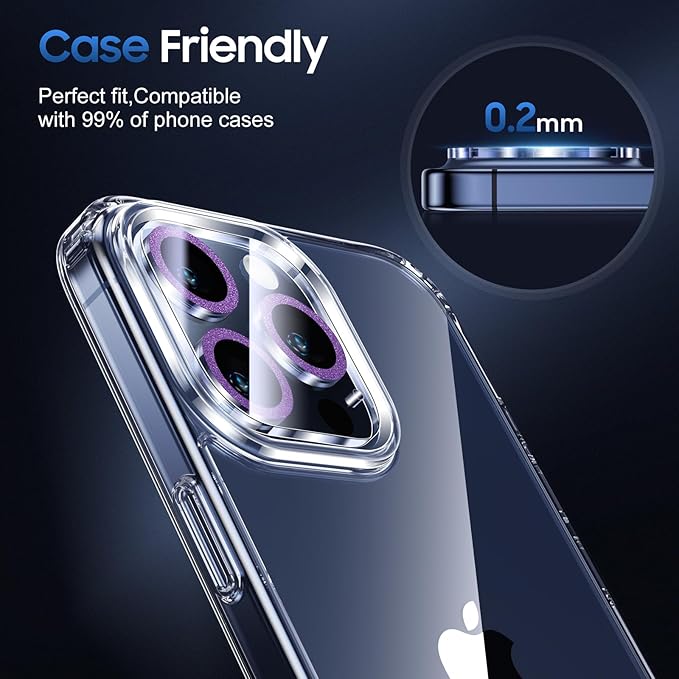 UniqueMe for 3 Pack iPhone 15 Pro/iPhone 15 Pro Max Camera Lens Protector, [Drop Protection] [Case Friendly] 9H Tempered Glass Camera Cover Screen [Update New Version] - Dark Purple