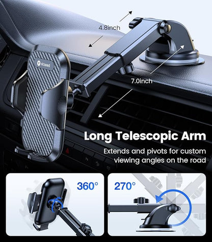 VICSEED Strong Suction Car Phone Holder [Ultra-Stable for Heavy Phones & Thick Cases] 3-in-1 Dashboard Windshield Vent Cellphone Mount, Military-Grade Truck Boat Cradle Universal for iPhone & Android