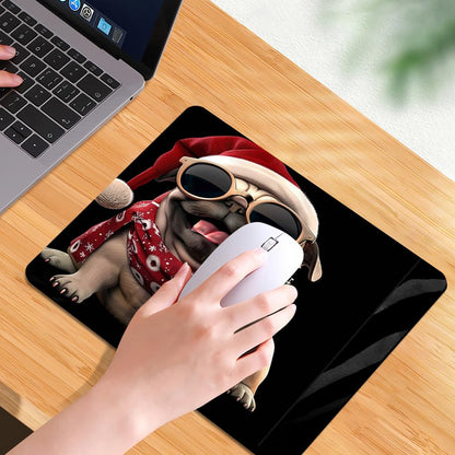 Square Mouse Pad 3D Dog-Santa Hat-1,Gaming Mouse Pads for Desk,Soft Computer Waterproof Non-Slip Mouse Mat