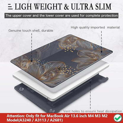 CISSOOK Gorgeous Flower Case for MacBook Air 13.6 inch M4 M3 M2 2025 2024 2022 Release, Hard Shell Case with Keyboard Cover +Screen Protector for MacBook Air 13 inch A3240 A3113 A2681