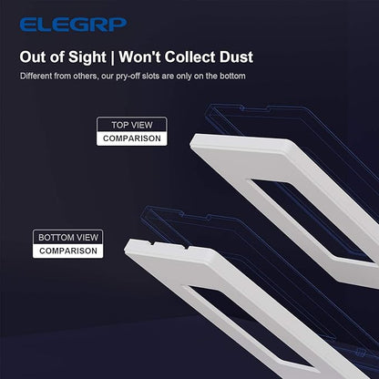 ELEGRP Matte White 1-Gang Screwless Decorative Wall Plates, Standard Size Unbreakable Thermoplastic Faceplate Cover for Decorator Receptacle Outlet Switch, UL Listed (50 Pack)