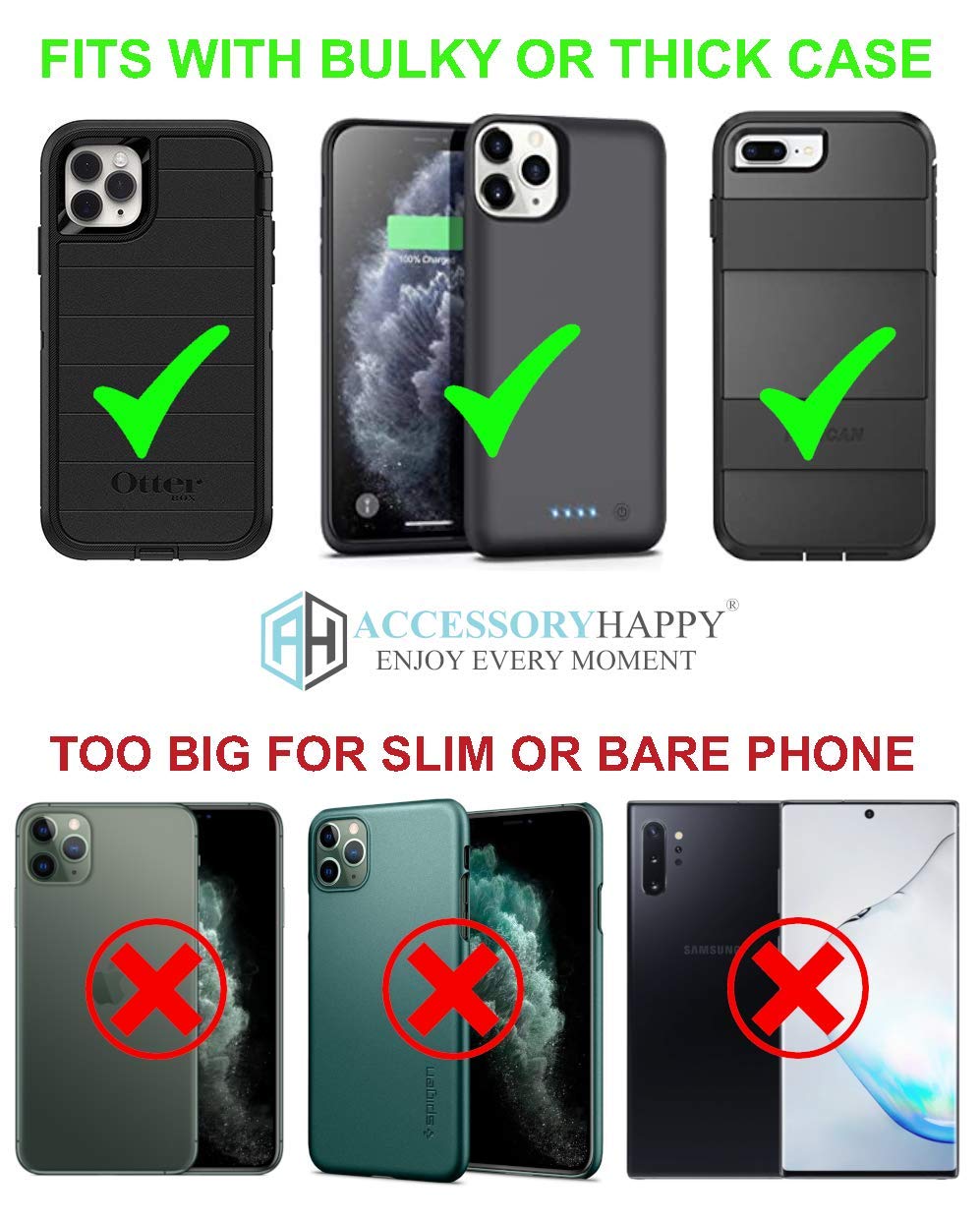 AH Heavy Duty Nylon Phone Holster for iPhone 11, 12 Pro, Carrying Pouch Holder with Belt Loopfor iPhone 8 7 SE 2020 6s 6 X Xs XR Galaxy fit Otterbox or Thick Case (Medium)