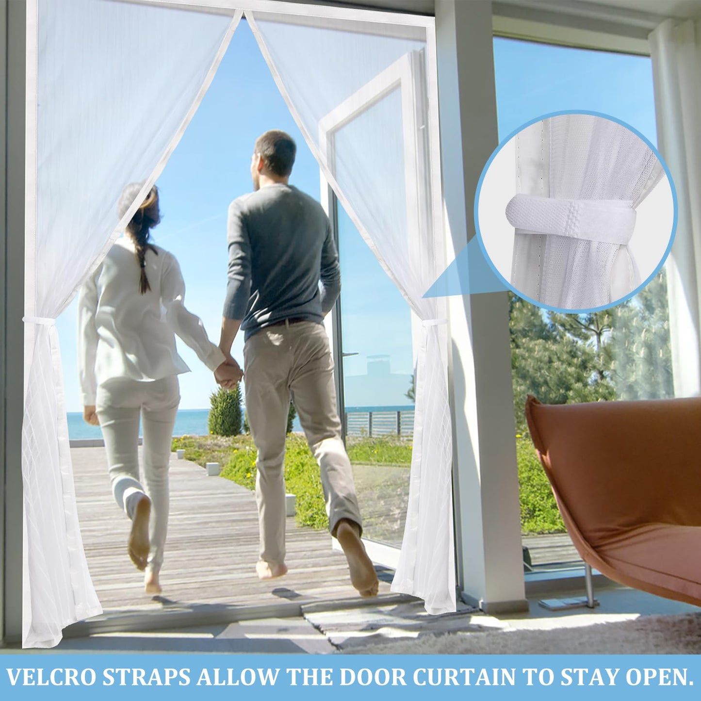 Amzjjle Magnetic Screen Door - Self Sealing, Heavy Duty, Hands Free Mesh Partition Keeps Bugs Out Let Breeze in- Pet and Kid Friendly - Keep Open Feature (White, Fit Door Size 34 x 78 Inch)