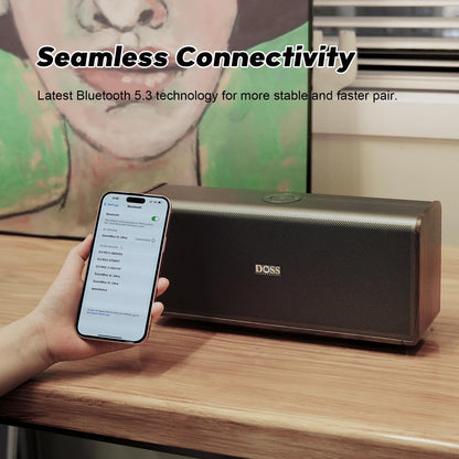 DOSS SoundBox Ultra Bluetooth Speaker with 2.1 Channel Audio, 80W Superior Sound with Deep Bass, Two DSP Technologies, 18H Playtime, BT 5.3, Wireless for Home, Office, Livingroom-Grey