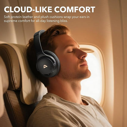 1Mii Y8+ Noise Cancelling Headphones Bluetooth, Wireless LDAC Hi-Res Audio, Custom EQ via App, 75H Playtime, Comfort Fit, Over Ear Headphones Foldable for Airplane Travel Home Office Black