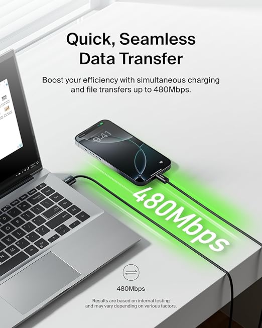 Belkin USB A to USB C Cable, 6.6ft, 15W - Type C Charger, iPhone Charger Cord, Soft, Braided, Flexible for iPhone 16 & 15, Galaxy S25, Pixel 9, iPad Pro, Airpods Pro, Switch & More - Black