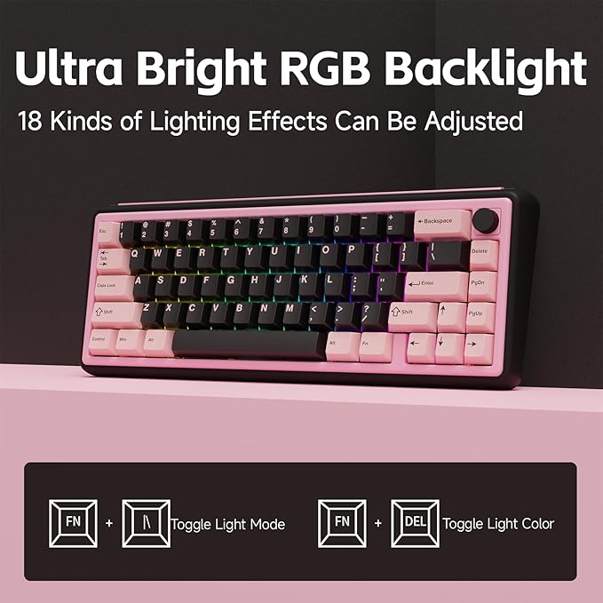 Chilkey Foxy65 Mechanical Keyboard with Knob, Gasket Mount 65% Aluminum Wireless Mechanical Keyboard, BT5.0/2.4GHz/USB-C, Hot Swappable, RGB Backlit Computer Custom Key Board for PC