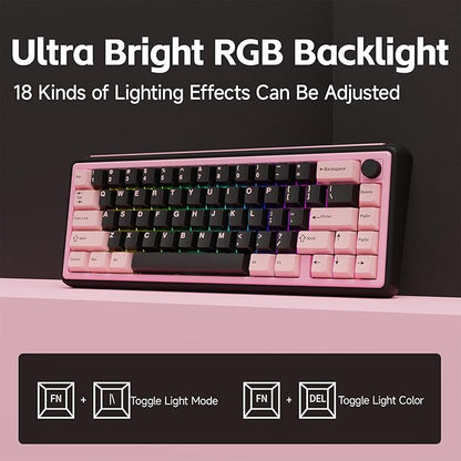 Chilkey Foxy65 Mechanical Keyboard with Knob, Gasket Mount 65% Aluminum Wireless Mechanical Keyboard, BT5.0/2.4GHz/USB-C, Hot Swappable, RGB Backlit Computer Custom Key Board for PC