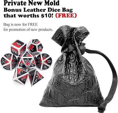 Haxtec DND Metal Dice Set D&D Red and Black Metal DND Dice Compatible with Dungeons and Dragons RPG Games-Vampire(Silver Black Red)