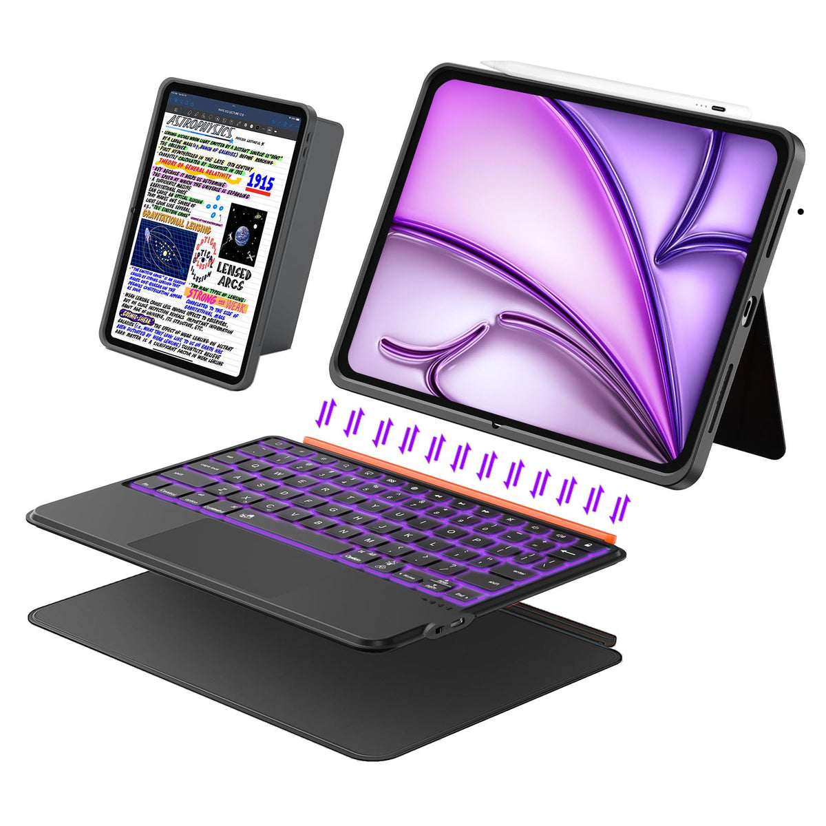 iPad Air 13 inch Case Keyboard (M4/M3/M2, 2026/2025/2024), Wireless Keyboard for Pro 12.9 6/5/4/3rd Gen, Magnetic Detachable with Trackpad, 7-Color Backlit, Landscape/Portrait, Adjustable Stand (Gray)