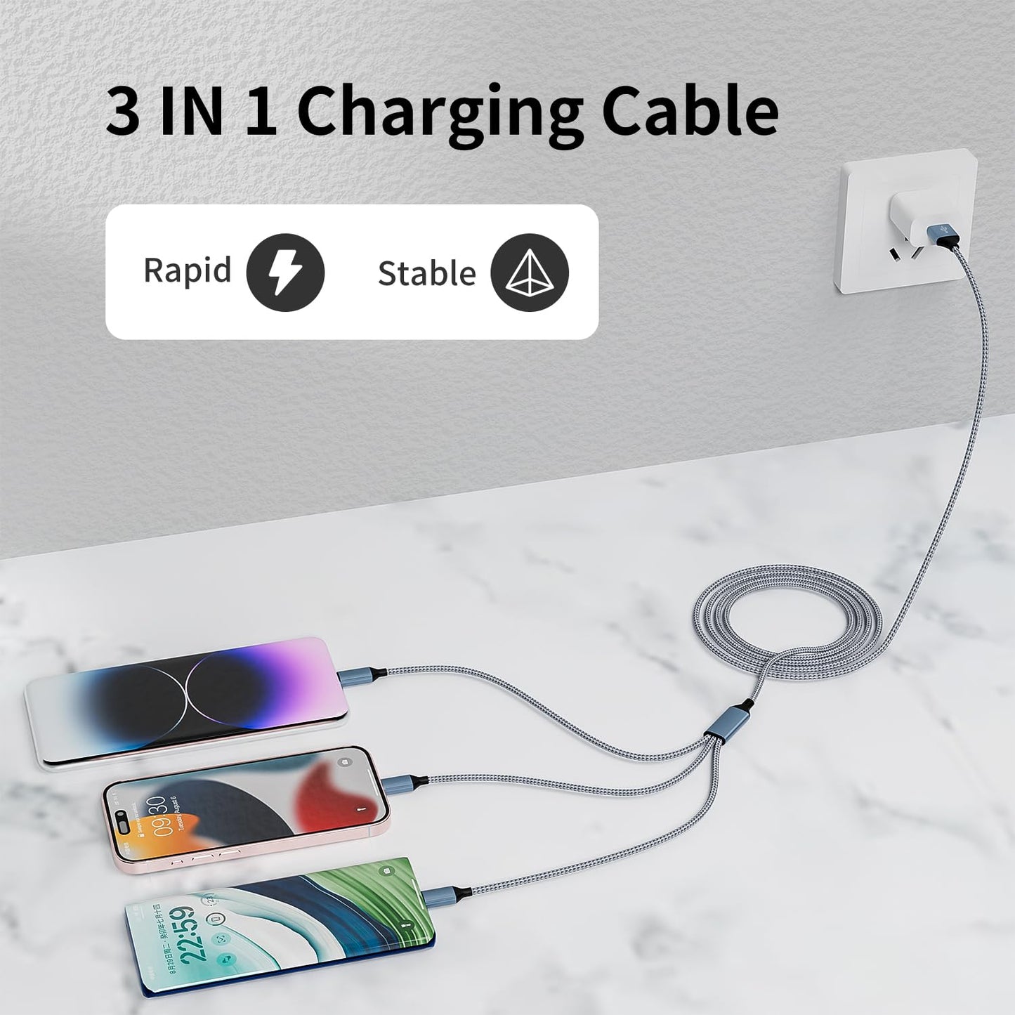 Multi Charging Cable(3Pack 4FT), 3 in 1 Charging Cable for Multiple Devices