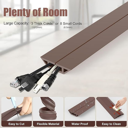 Eapele 10 ft Floor Cord Cover Heavy Duty Cable Protector, Cord Covers for Wires on Floor, Floor Cable Cover Easy to Unroll Prevent Trip Hazard for Home Office or Outdoor Settings (Brown)