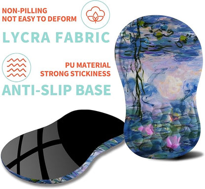 Ergonomic Mouse Pad Wrist Support with Memory Foam Massage Bulge, Carpal Tunnel Pain Relief Mousepad Wrist Rest for Mouse(12x8 inch, Lotus Pond)