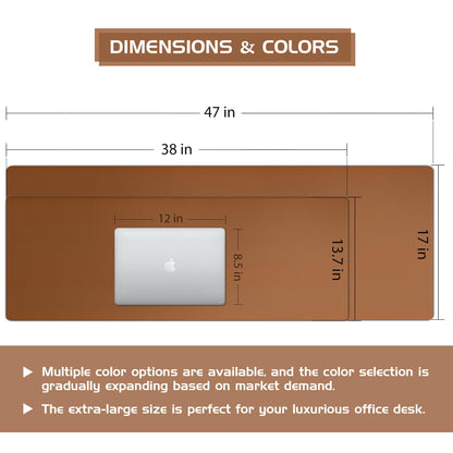 Aothia Leather Desk Pad Protector, Office Mat, Large Mouse Pad, Laptop Desk Pad, Non-Slip PU Leather Blotter, Waterproof Writing Pad for Office and Home (Brown, 47" x 17")