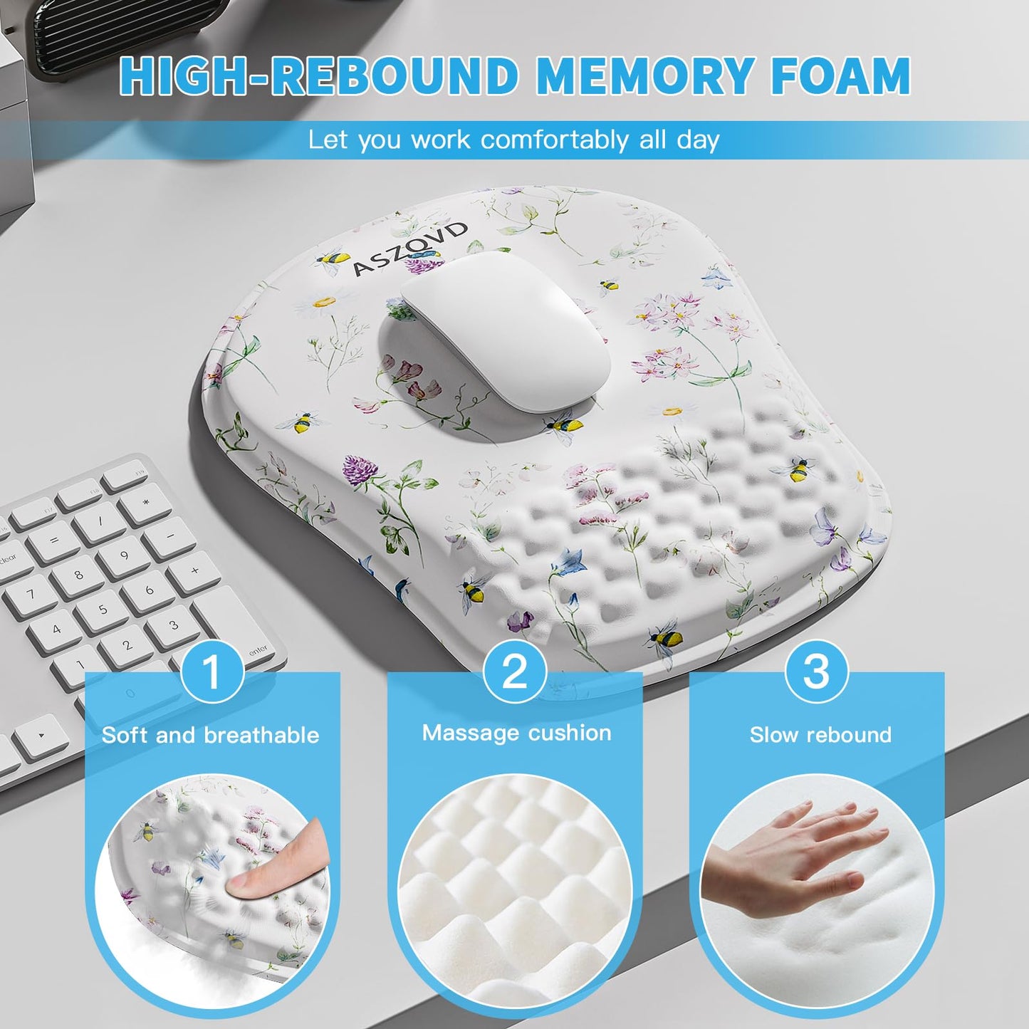 Aszqvd Ergonomic Mouse Pad with Wrist Support, White Mousepad for Desk