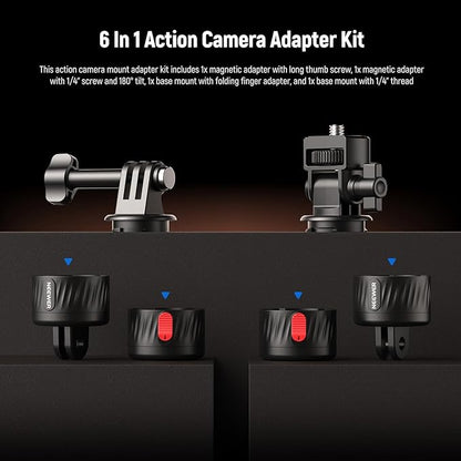 NEEWER Magnetic Action Camera Mount Kit, Compatible with GoPro Hero 13 12 11 Max DJI Osmo Action Insta360, ABS Magnetic Quick Release Mount for POV Shots, GP-24