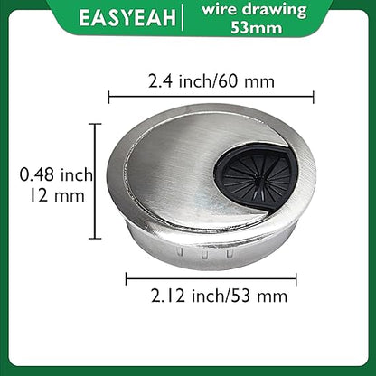 2 Pcs Desk Grommet 2-1/16" / 53 mm, Desk Cord Hole Cover, Cable Grommet Metal Zinc Alloy Materilal, Desk Hole Grommet for Home & Office Pc, Detachable Cable Cord Organizer-Brushed Silver