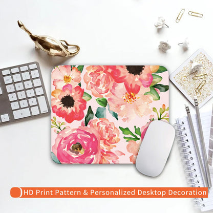 Armanza Square Mouse Pad Pink Watercolor Flower, Personalized Premium-Textured Custom Mouse Mat Design, Washable Mousepad Cloth, Non-Slip Rubber Base Computer Mouse Pads for Wireless Mouse