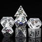 7 PCS Solid Metallic Flower D&D Dice Set,Metal Dungeons and Dragons Dice Set with Gift Box for DND Tabletop Game (Silver-Seven Colour Brocade)
