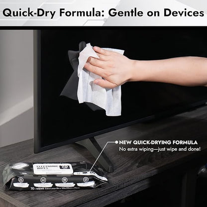 Air Jungles Electronic Wipes Screen Cleaning 70 Count, Quick Dry, Extra Large 8"x10" Tech Cleaner Wipes for LED Screen, TVs, Cars, Computer,Tablets, Phones, Laptops, VR, Monitors