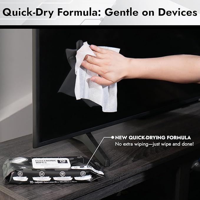 Air Jungles Electronic Screen Cleaning Wipes 70 Count (Pack of 3), Large 8"x10" Cleaner Wipes for Phones, Laptops, Monitors, TVs, Tablets, Glasses, Keyboards, Computer,Quick Dry