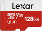Lexar 128GB Micro SD Card, microSDXC UHS-I Flash Memory Card with Adapter - Up to 100MB/s, A1, U3, Class10, V30, High Speed TF Card
