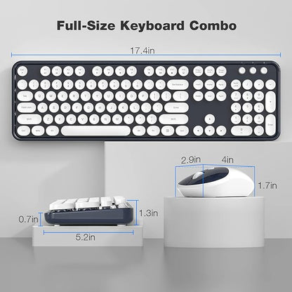 KNOWSQT Wireless Keyboard and Mouse Combo - White-DarkBlue Full-Sized 2.4 GHz 104 Keys Typewriter Keyboard, Flexible Round Keycap and Optical Mouse for Windows, Computer, PC, Laptop, Desktop