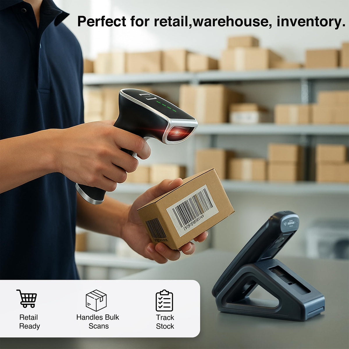 Scanmarker 1D/2D Barcode Scanner Wireless – Boost Speed & Accuracy with Bluetooth Barcode Scanner & 2.4G Modes – Handheld QR & Wireless Barcode Scanner with Charging Stand for Laptop, iOS & Android