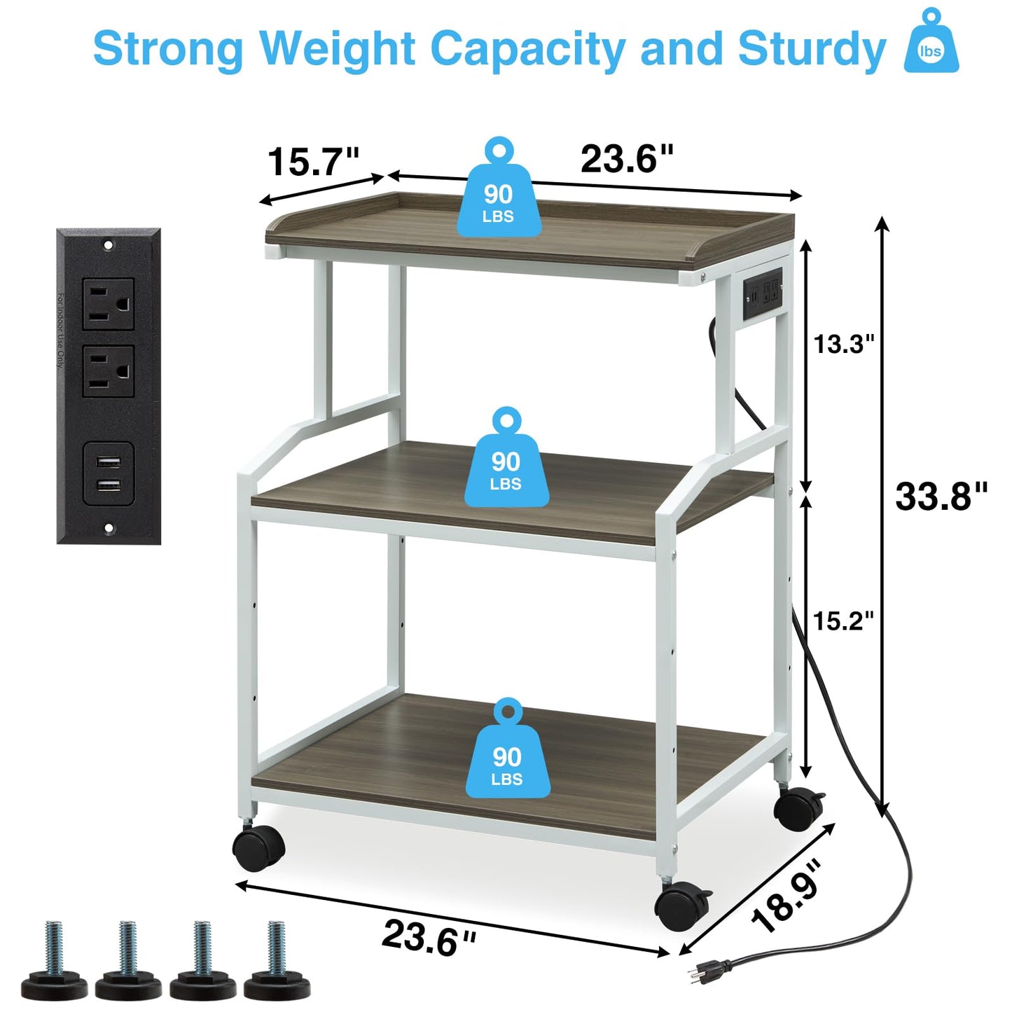 Lauren&Harold 34'' Printer Stand with Power Outlets & USB Ports Grey/White