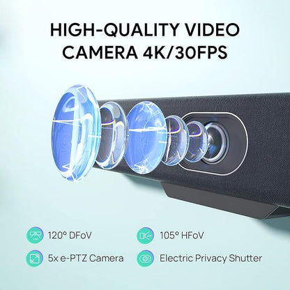 Yealink UVC34 4K Conference Room Camera System 10 Microphone 8 MP All-in-One Video Conferencing System AI Auto Framing 120° Field of View Microsoft Teams Certified Webcam Zoom Rooms USB-A