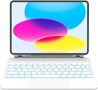 for iPad 11th (A16 2025) & iPad 10th Generation Case with Keyboard – Magic-Style Magnetic Keyboard for ipad 10th generation (10.9-inch 2022) with 7 Color Backlight, Multi-Touch Trackpad (White)