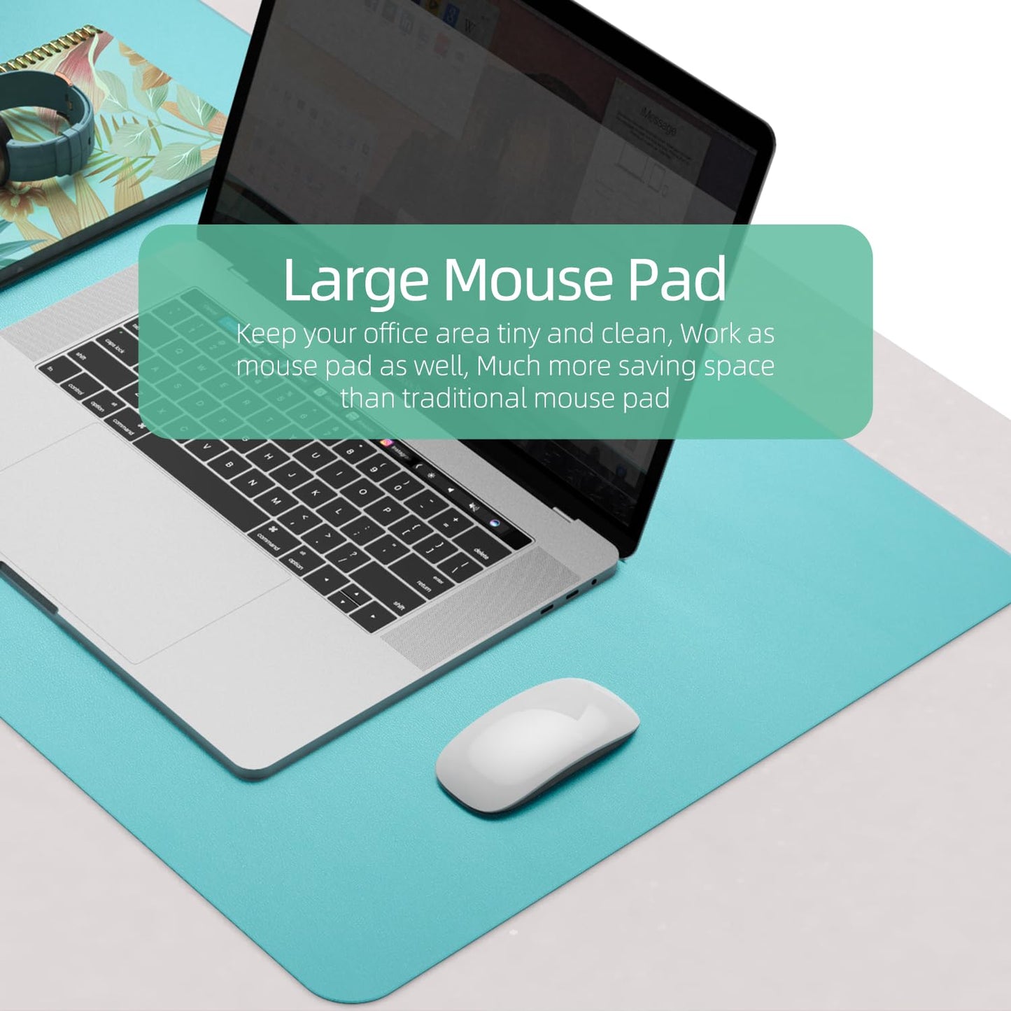 YSAGi Desk Mat, Waterproof Desk Pad,Large Mouse pad for Desk, Leather Desk Pad for Keyboard and Mouse,Dual-Sided Mouse Mat for Office (23.6" x 13.7", Calamine Blue+Cobalt Green)