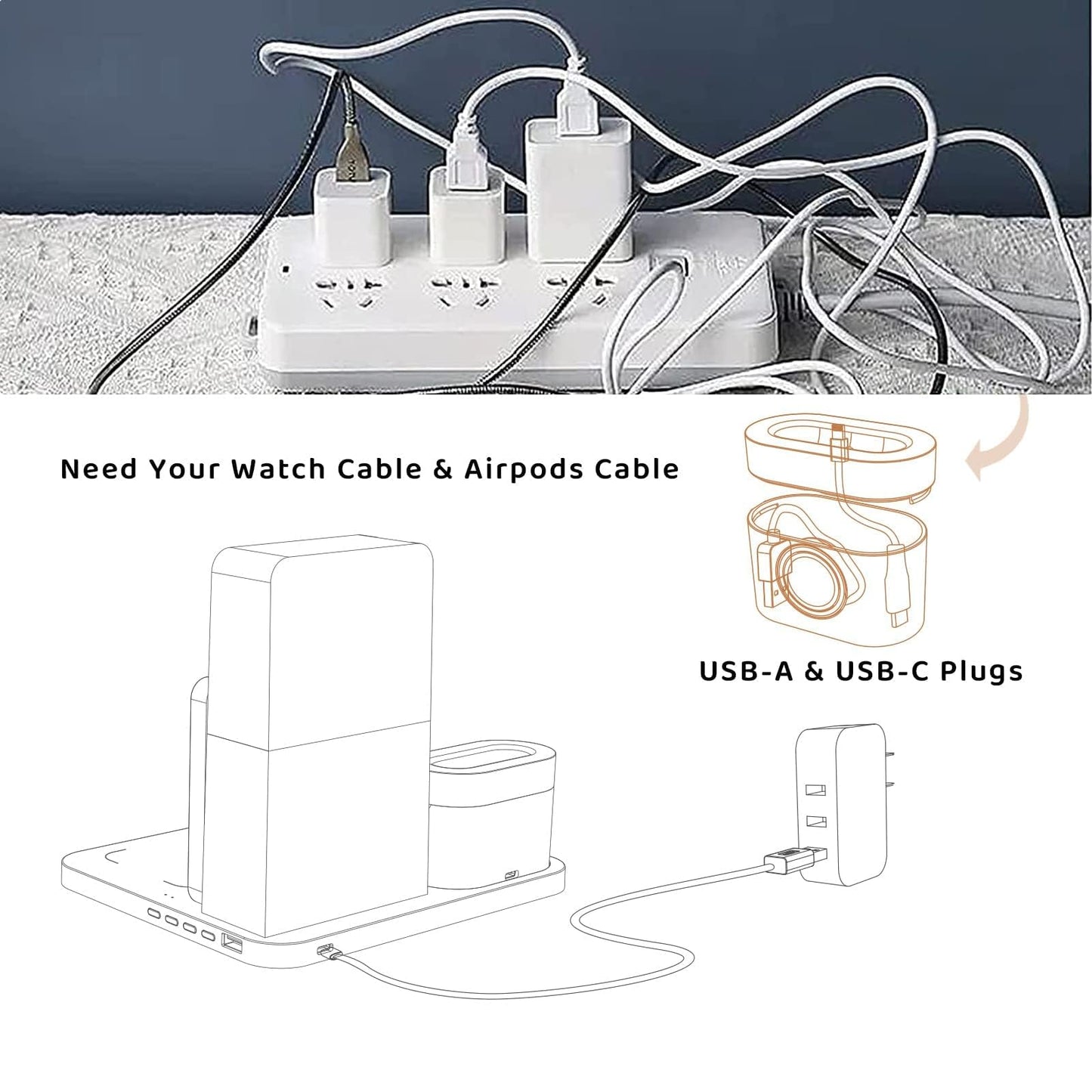 Wireless Charging Station, iPhone 3 in 1 Fast 15W Wireless Charger with Alarm Clock and Night Light, Charging Dock for iPhone 12/13/14/15/16/17 Pro/Pro Max, Samsung, AirPods