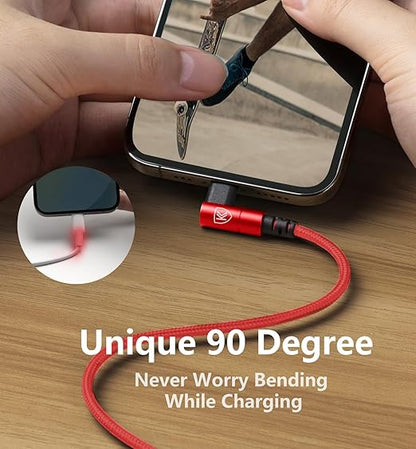 90 Degree USB C to Lightning Cable 10FT, iPhone Charger [Apple MFi Certified] 3Pack Fast Charging Cables Cord, Right Angle Braided USB C Lightning Cable for iPhone 14/13/12/11/Pro Max/Plus/8/7-Red